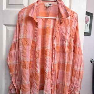 Old Navy Pink and Orange Plaid Button Down Shirt